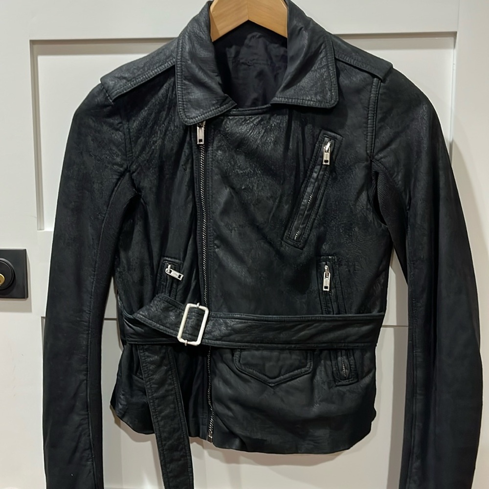 Rick Owens belted biker jacket, US4